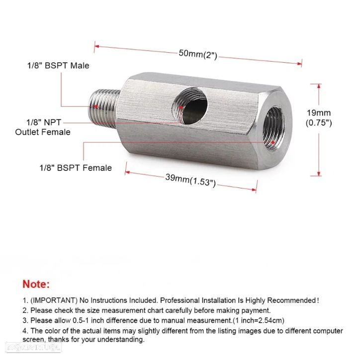 Adaptador Sensores de Pressão / Temperatura óleo 1/8 - Inox - 2