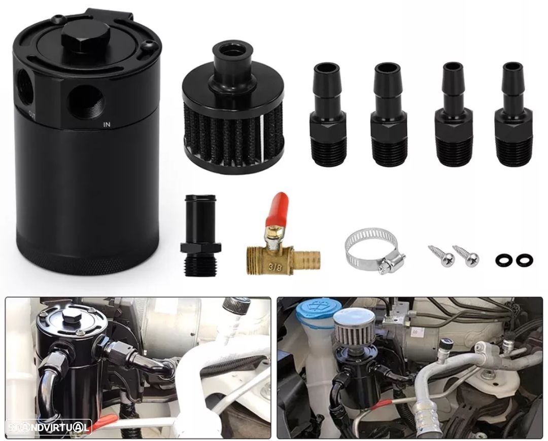 Kit Oil Catch Can Universal Multimarcas + Filtro breather - Preto (mdl3) - 1