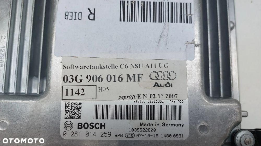 KOMPUTER STEROWNIK SILNIKA AUDI A6 C6 2.0TDI 03G906016MF SLASK WYSYLKA - 2