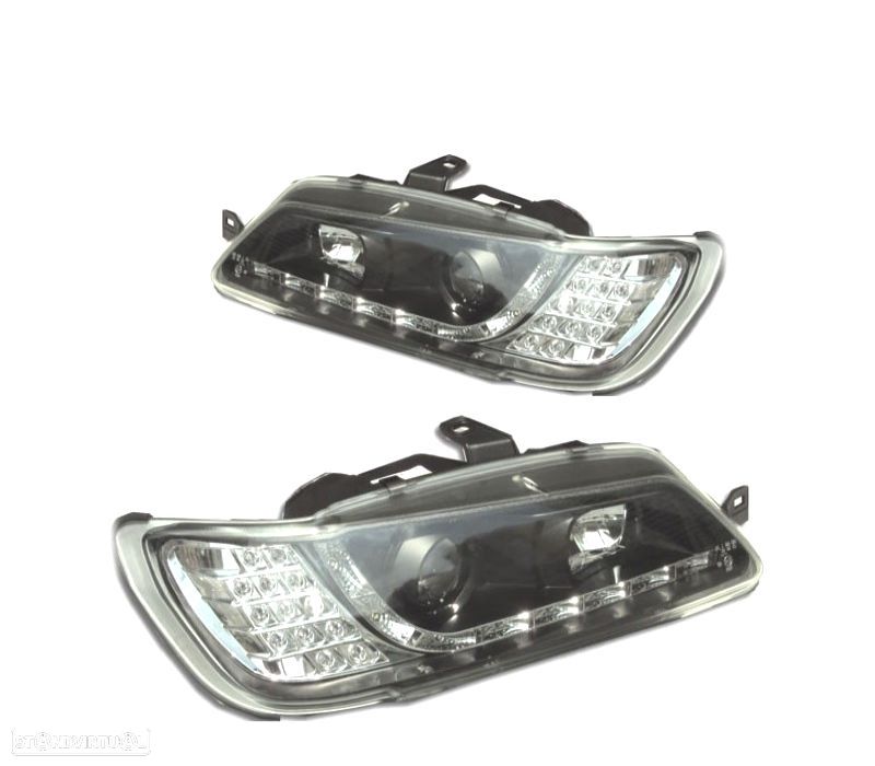 FARÓIS COM LUZ DIURNA LED PEUGEOT 306 93-97 FUNDO PRETO - 1
