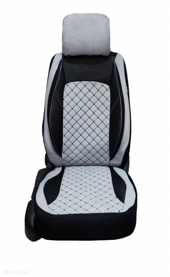 Huse scaune auto universale, piele ecologica neagra cu material textil - 3