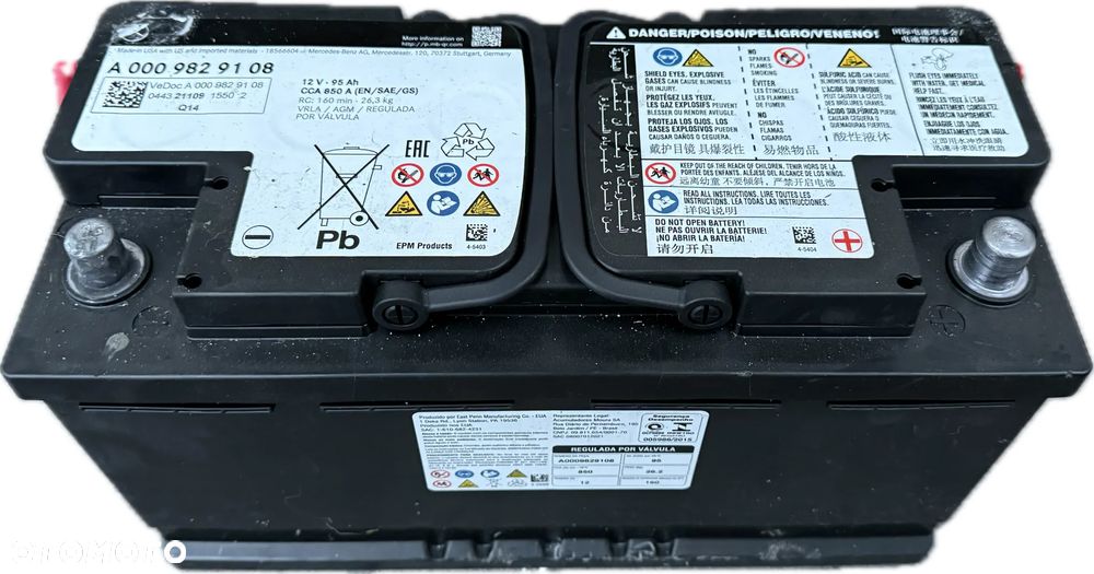 Akumulator żelowy Made In USA 12V 95Ah 850A Oryginał Mercedes Bateria Żel A0009829108 - 1