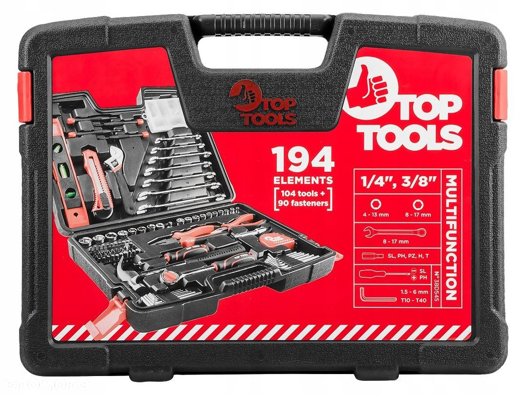 ZESTAW KLUCZE NASADOWE 1/4" 3/8" 194EL NARZĘDZI WALIZKA 38D545 TORX NASADKI - 5