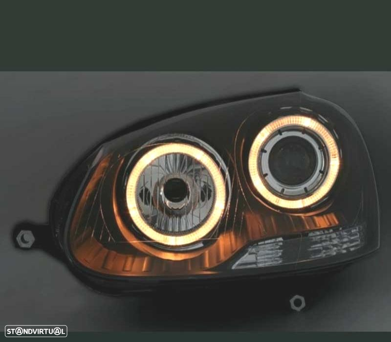 FARÓIS FRENTE ANGEL EYES PARA VOLKSWAGEN VW GOLF V 5 FUNDO PRETO - 2