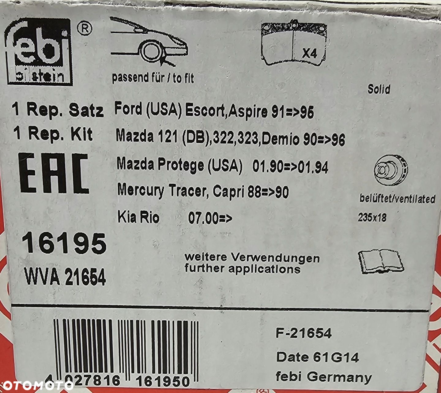 NOWE KLOCKI HAMULCOWE PRZÓD KIA RIO PRIDE / MAZDA121 II 323 DEMIO - 16195 - 2