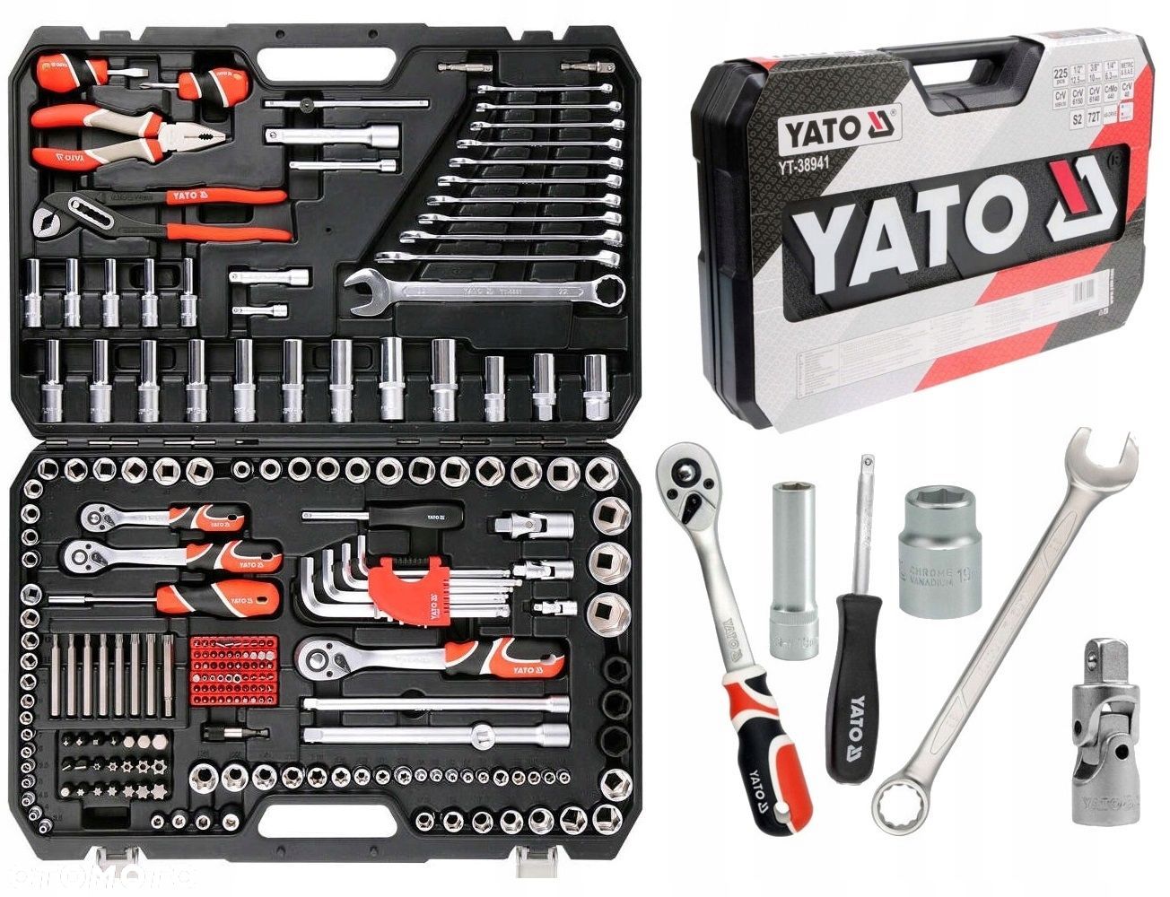 YATO ZESTAW XXL 225el KLUCZE NASADOWE 1/4" 3/8" 1/2" NASADKI PŁASKIE TORX - 1