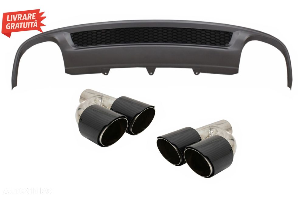Difuzor Bara Spate si Ornamente toba Carbon Fiber Finisaj Lucios Audi A4 B8 Faceli- livrare gratuita - 1