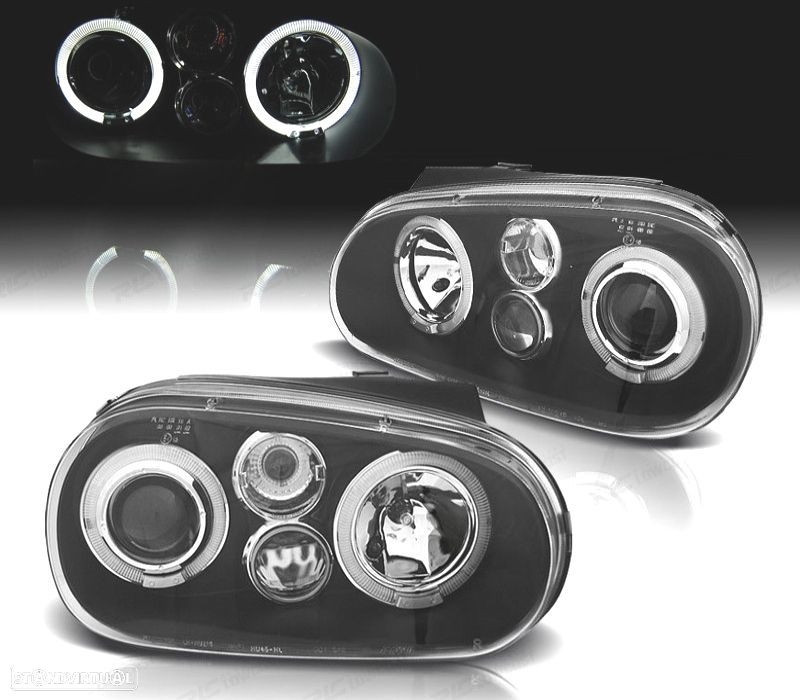 FARÓIS ANGEL EYES LED PARA VOLKSWAGEN VW GOLF IV 4 LOOK R32 FUNDO PRETO - 1