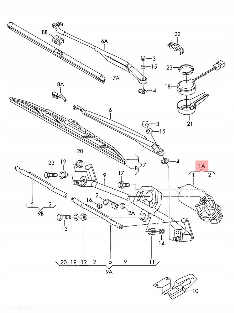 mechanizm wycieraczek przednich vw passat b5 lift 3b1955113c 0390241505 - 2