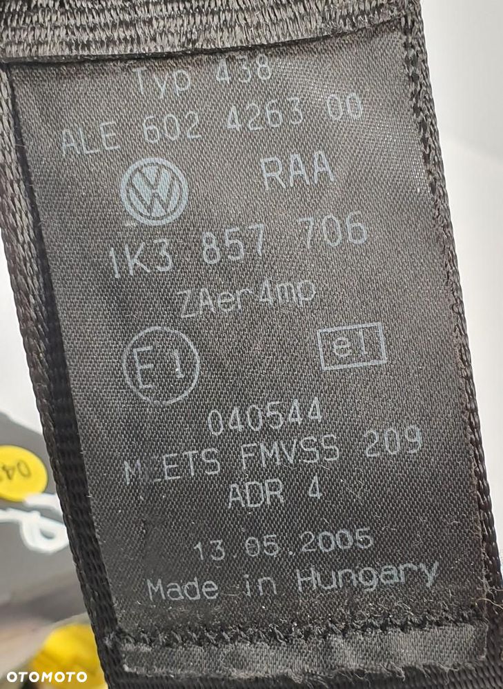 PAS NAPINACZ BEZPIECZEŃSTWA PRAWY PRZÓD VW GOLF V 1K3857706 EUROPA - 2