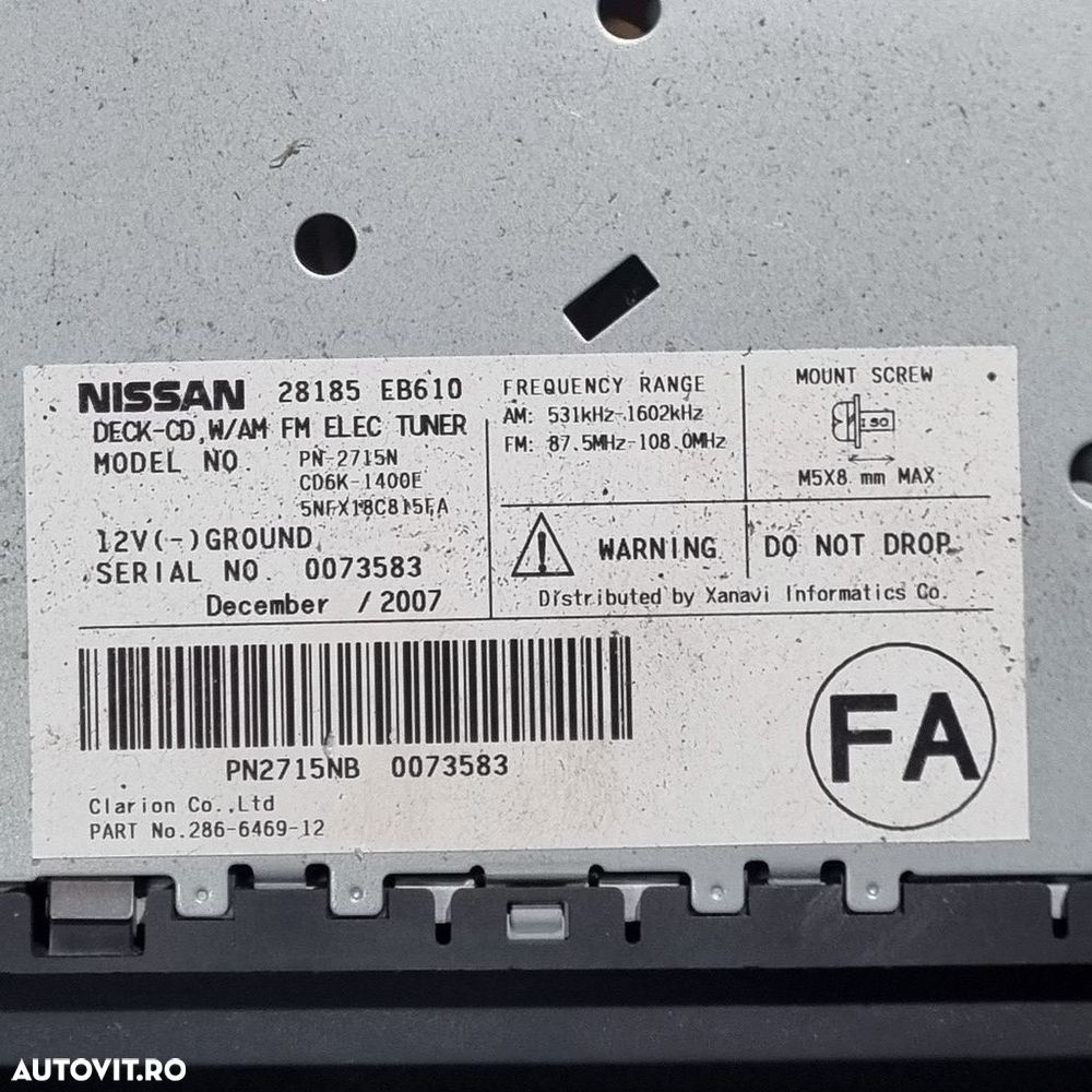 Cd player Nissan Navara D40 2006 - 2010 (1498) 28185EB610 - 4