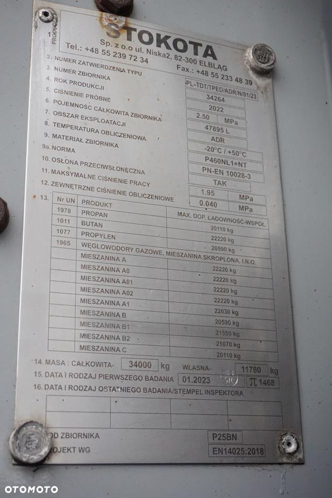 Stokota CYSTERNA / DO GAZU / LPG / 47 895 L / JAK NOWA - 17