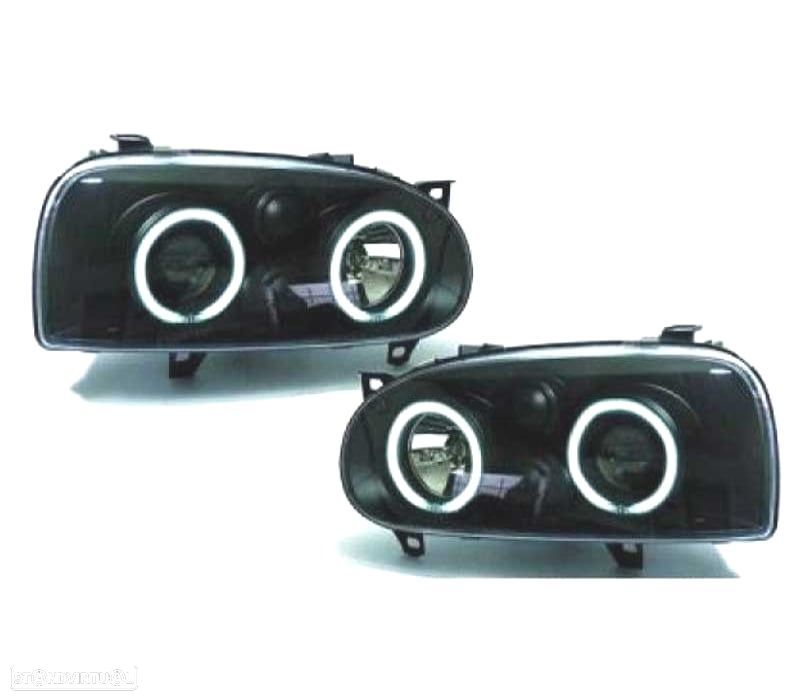 FARÓIS ANGEL EYES VOLKSWAGEN VW GOLF 3 MKIII 91- 97 FUNDO PRETO - 1