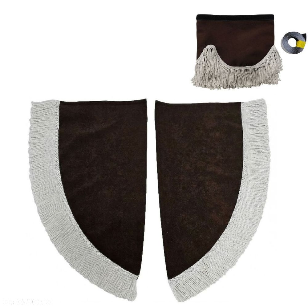 ZASŁONY BOCZNE + FALBANA TIR - materiał: Welur- Brąz + Frędzle Białe - 1