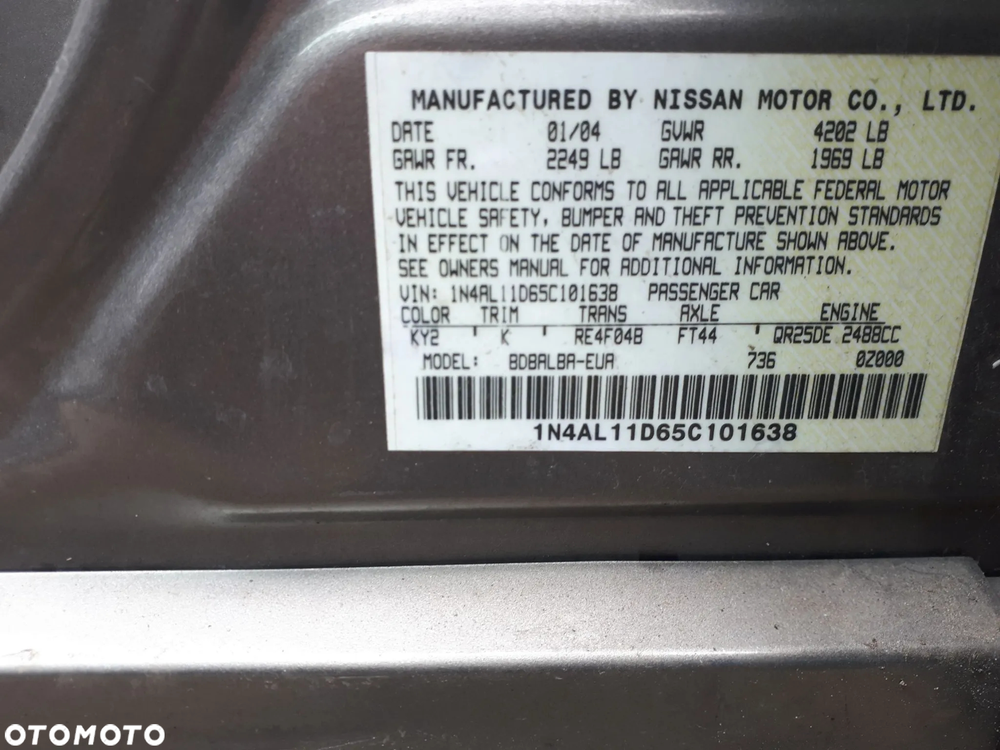 NISSAN ALTIMA III L31 05-06 LIFT DRZWI PRZÓD TYŁ PRAWE LEWE KY2 - 26