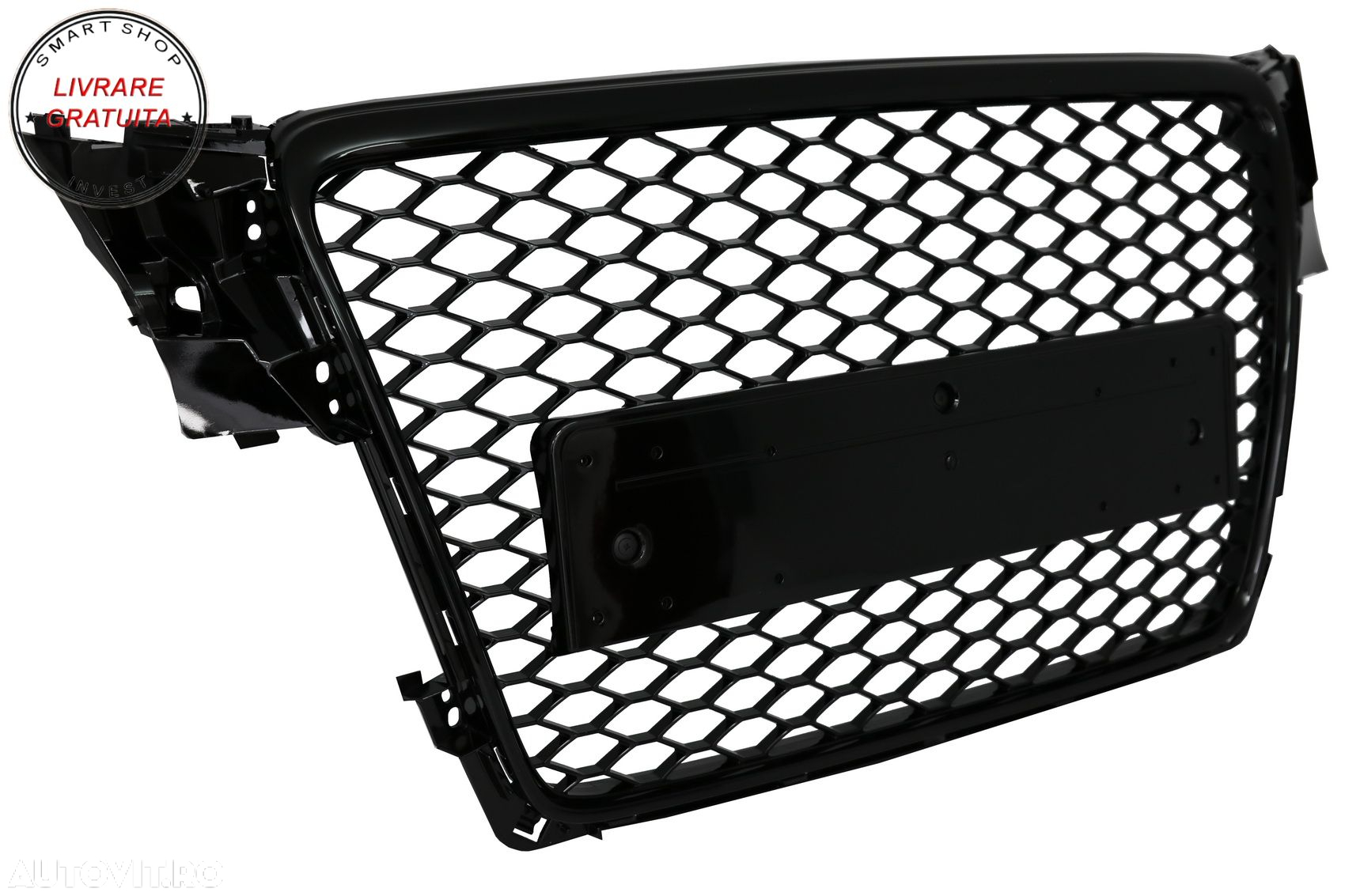 Grila Centrala Fara Emblema Audi A4 B8 (2007-2012) RS Design Negru Lucios- livrare gratuita - 2
