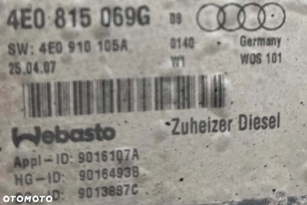 AUDI A8 D3 TDI OGRZEWANIE POSTOJOWE WEBASTO DIESEL 4E0815069 G - 2