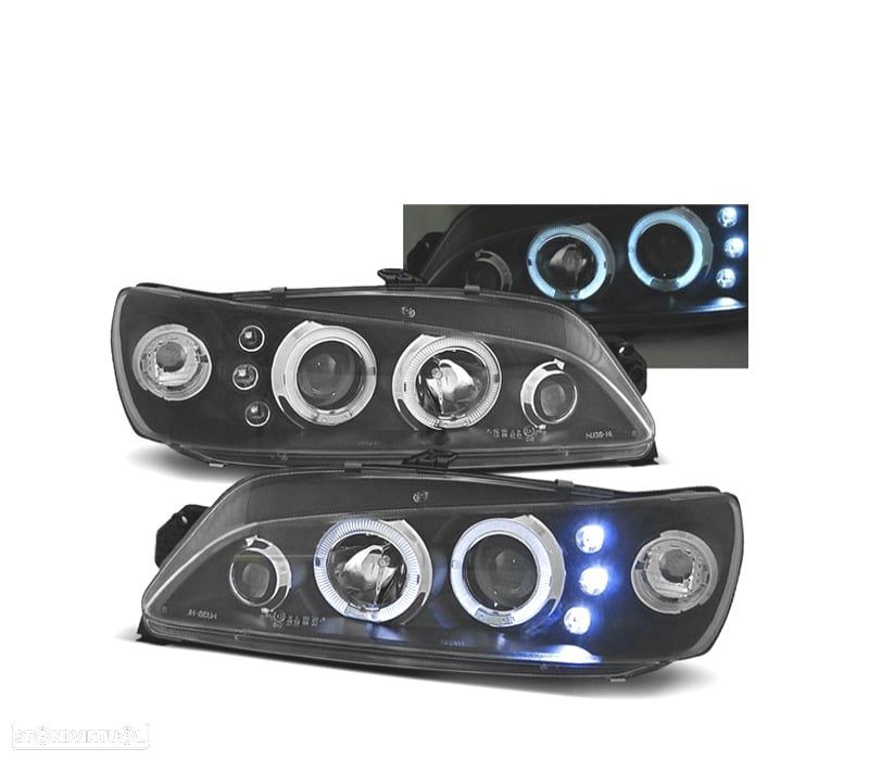 FARÓIS ANGEL EYES PEUGEOT 306 97-01 FUNDO PRETO - 1