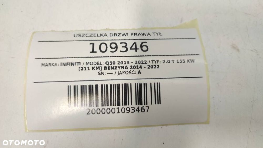 USZCZELKA DRZWI PRAWA TYŁ INFINITI Q50 CZARNA - 4