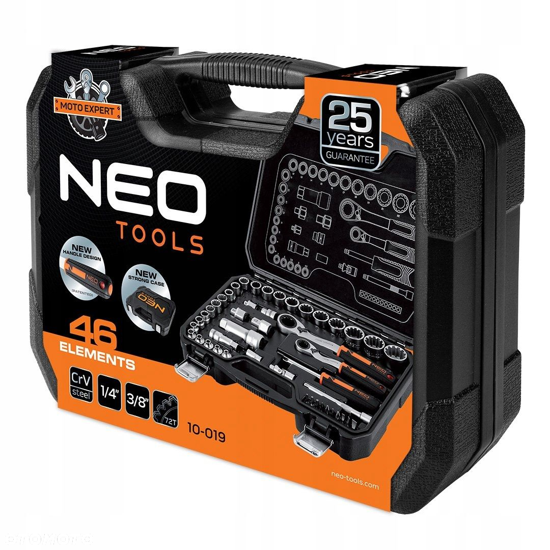 NEO ZESTAW NASADEK PRZELOTOWYCH 1/4"  3/8" 46 SZT KLUCZE NASADOWE 10-019 - 7