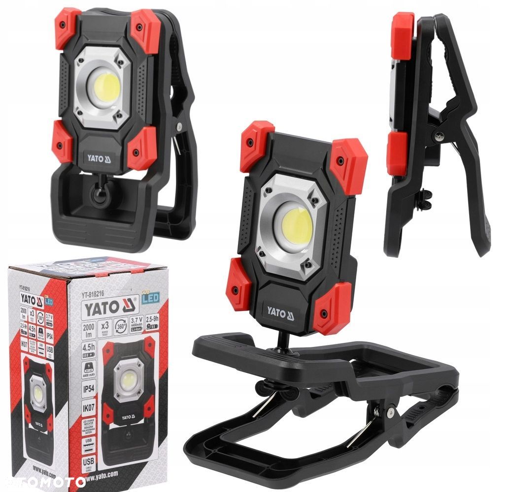 YATO REFLEKTOR PRZENOŚNY AKUMULATOROWY COBLED 20W 2000lm Z ZACISKIEM 818216 - 1