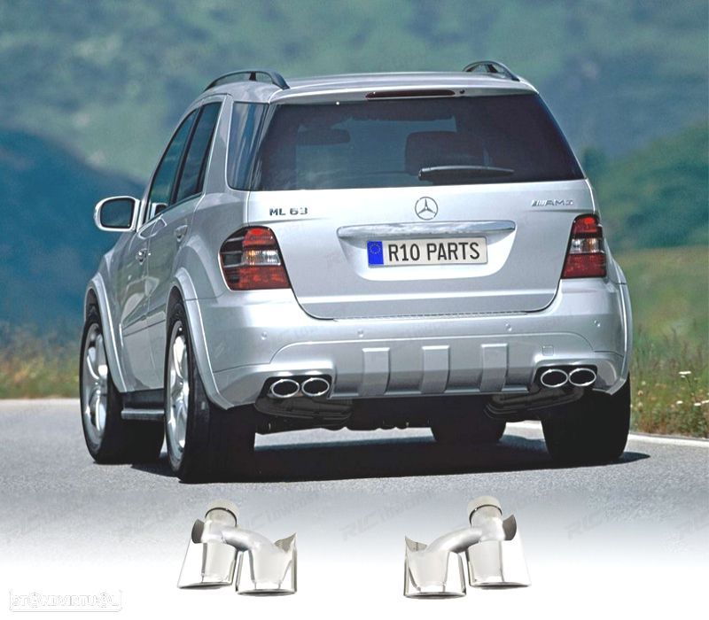 PONTEIRAS DE ESCAPE MERCEDES ML W164 08-11 LOOK AMG CROMADO - 1