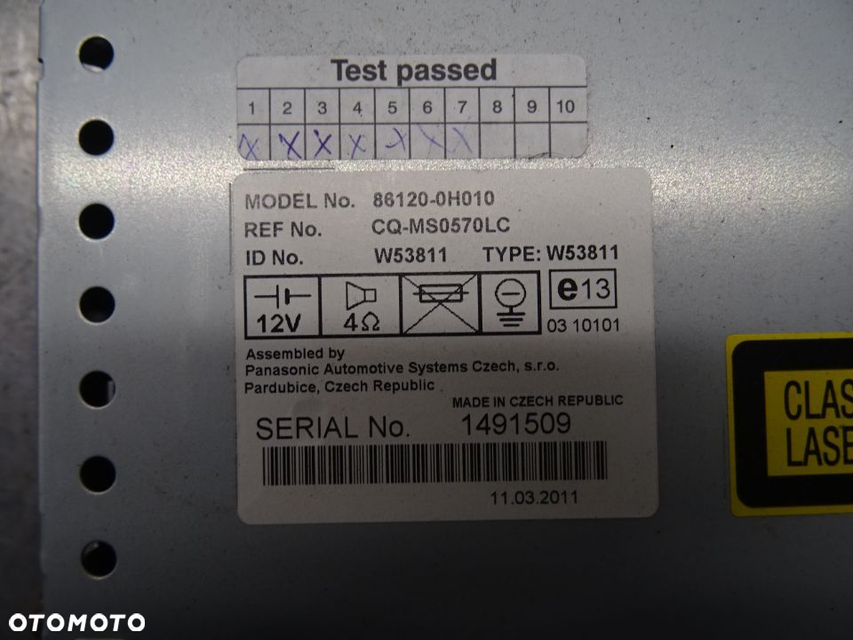 TOYOTA AYGO LIFT HB 3D 08-12 1.0B RADIO RADIOODTWARZACZ 86120-0H010 - 3