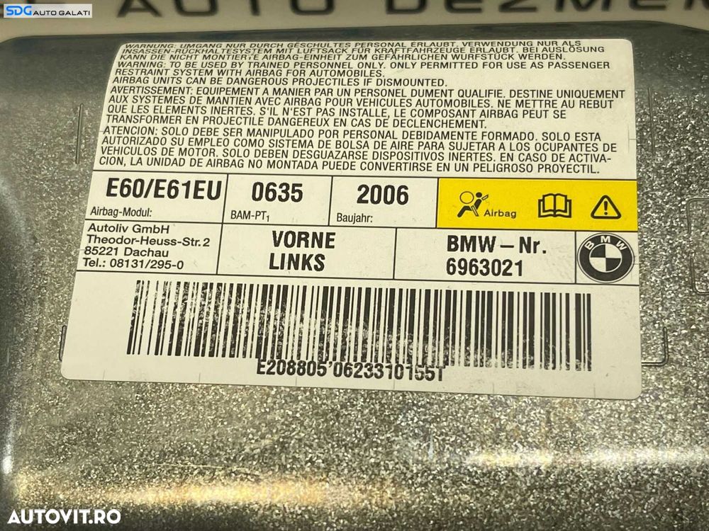 Airbag Lateral de pe Usa Portiera Stanga Fata BMW Seria 5 E60 E61 2003 - 2010 Cod 6963021 [1733] - 5