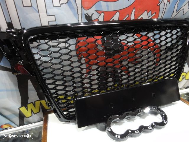 Grelha frontal AUDI A4 B8 08-11 RS4 look com suporte para símbolo em preto brilhante - 2