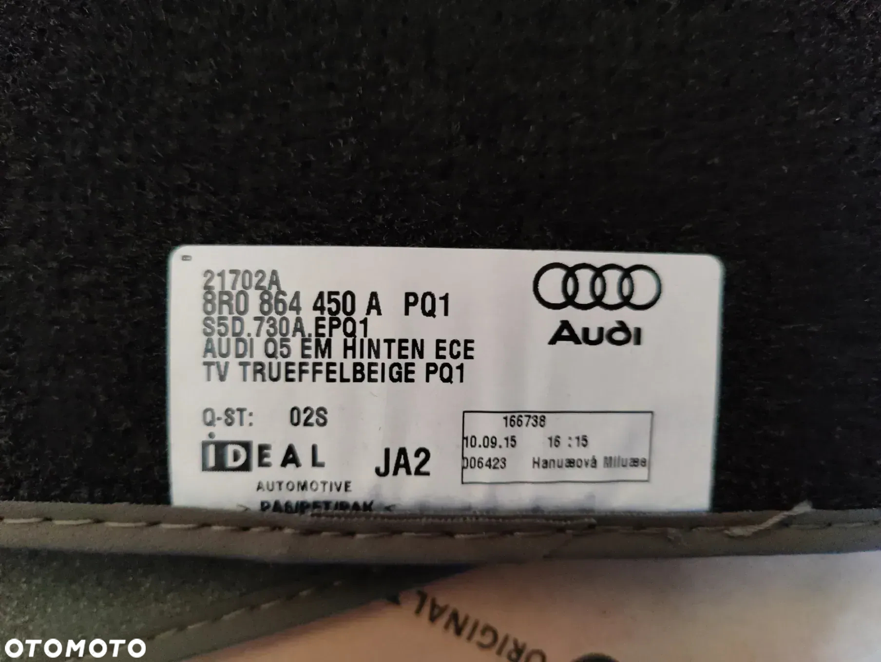 AUDI Q5 8R NOWE DYWANIKI WELUROWE ORYGINALNE 8R1863691C 8R0864450A - 5