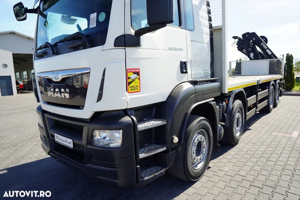 MAN TGS 35.480 / 8x4 / HDS HIAB 288 EP-5, rază de acțiune: 12,7 m / platformă laterală - 7,4 m / capacitate de ridicare: 9400 kg / EURO 6 / RADIOCOMANDĂ - 16