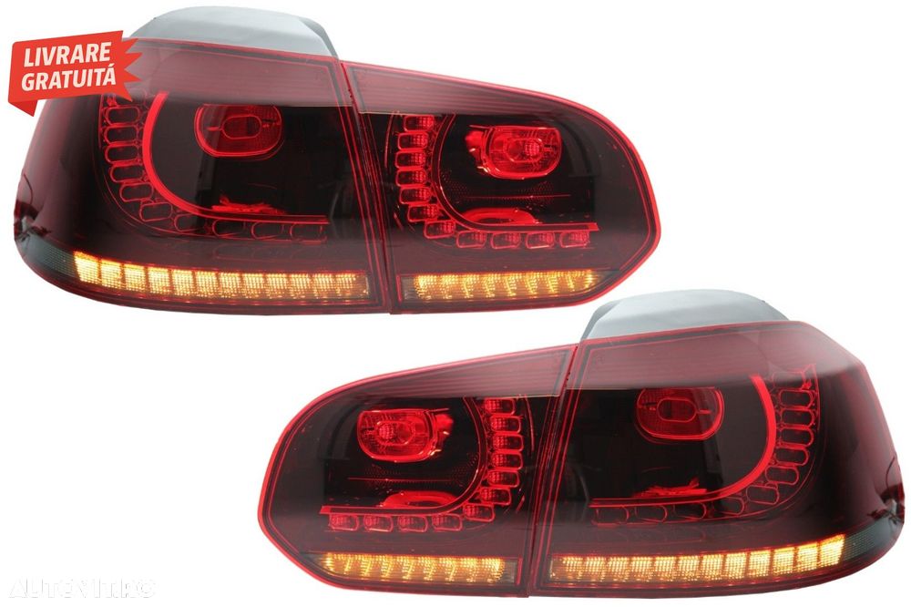 Stopuri Full LED VW Golf 6 VI (2008-2013) R20 Design Rosu Fumuriu cu Semnal Dinami- livrare gratuita - 1