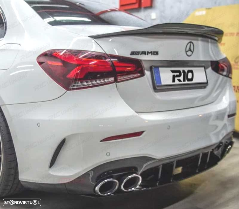 DIFUSOR TRASEIRO MERCEDES V177 AMG 18- SEDAN LOOK A45 PRETO BRILHANTE + PONTEIRAS DE ESCAPE CROMAD - 2