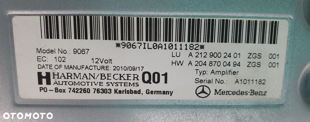 WZMACNIACZ HARMAN MERCEDES W212 A2129002401 - 6