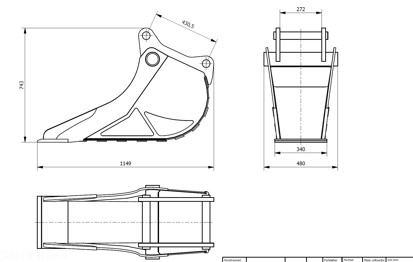 Łyżka kablowa 340/130litrów S40/S50, Verachtert, Lehnhoff, VOLVO - PRODUCENT - 3