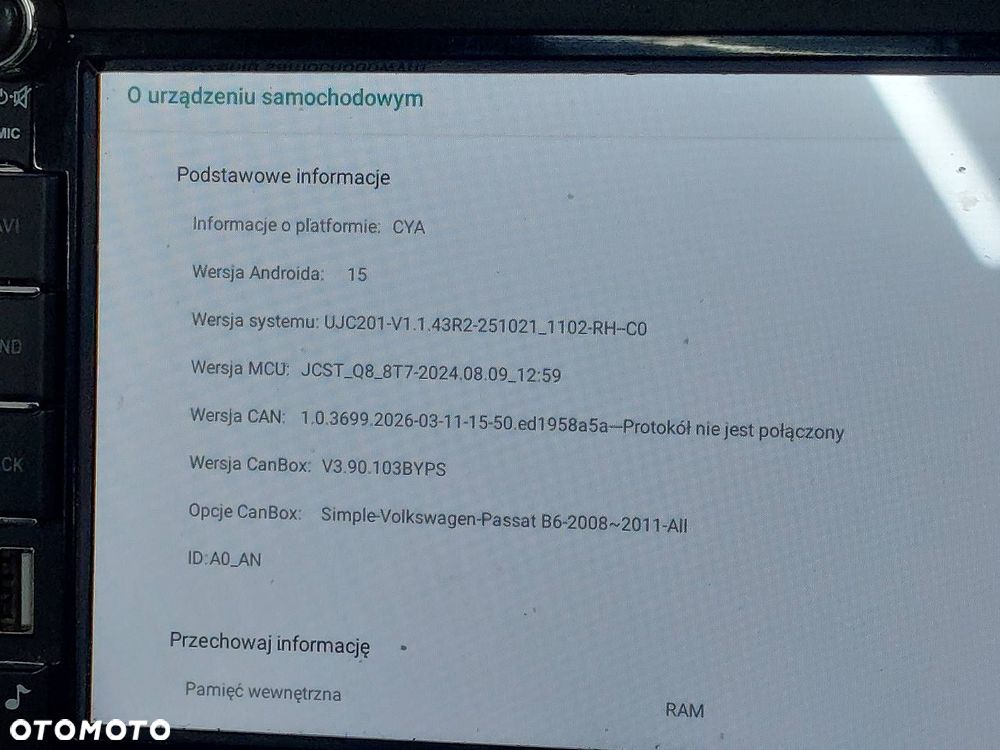 RADIO ODTWARZACZ VOLKSWAGEN PASSAT B6 6/128 GB ANDROID 15 USB BT NAVI - 8