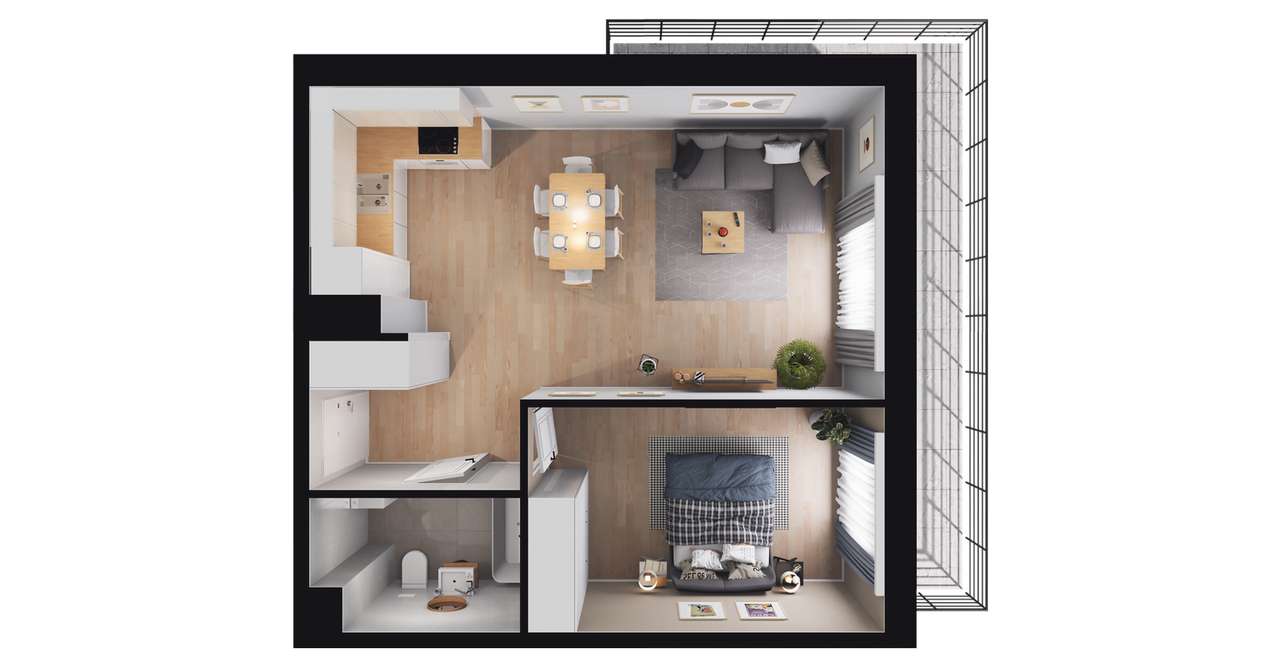 2-pokojowe mieszkanie 47m2 + balkon Bezpośrednio - Pełny obrazek: 2/23