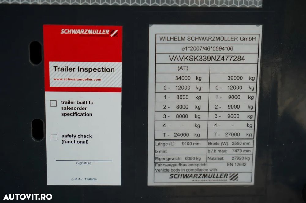 Schwarzmuller BASCĂ SCHWARZMULLER / 25 m³ / REMORCĂ DIN OȚEL / STANDARD / AXĂ RIDICATĂ / SAF - 20