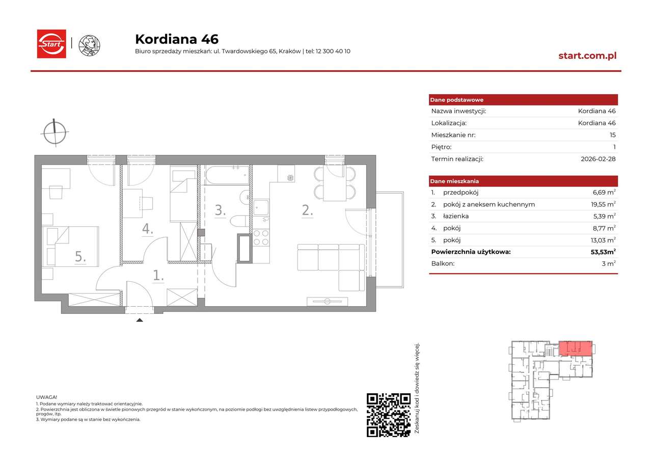3-pokojowe mieszkanie 53m2 + balkon - Pełny obrazek: 2/8