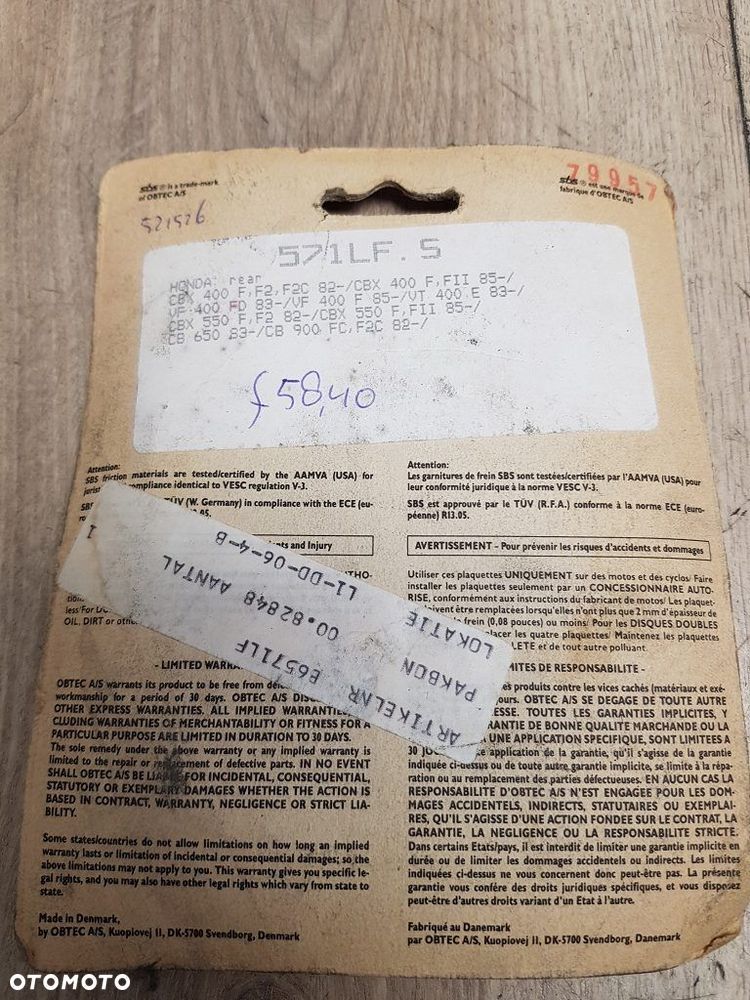 Klocki hamulcowe SBS 571 LF Honda CBX400F NV400 VF400F CBX550F - 4