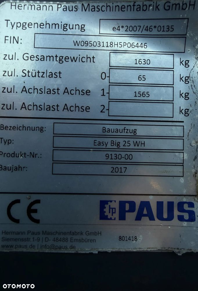 Paus Easy Big 25WH Drabina Dekarska w pełni Hydrauliczna 26 metrów. Obrotowa. 2018rok. Jak Nówka z salonu. praktycznie zerowy przebieg! Odpala na kluczyk. Silnik Honda. Serwisy w Dekra do Końca. Sprowadzona z Komuny Norweskiej. Wielka Okazja. Dokumenty do rejestracji. Dodatkowe sterowanie z góry. Nowy model - 22