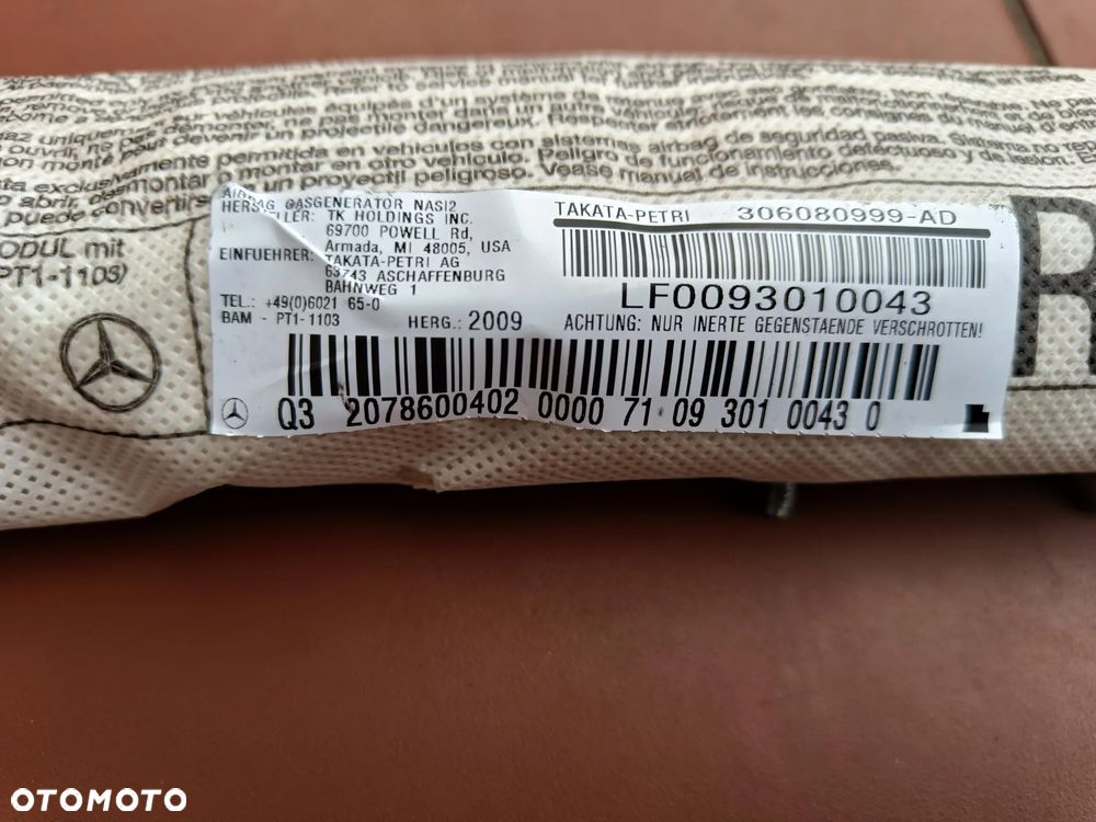 MERCEDES W207 PODUSZKA FOTELA PRAWA PRAWEGO 2078600402 - 2