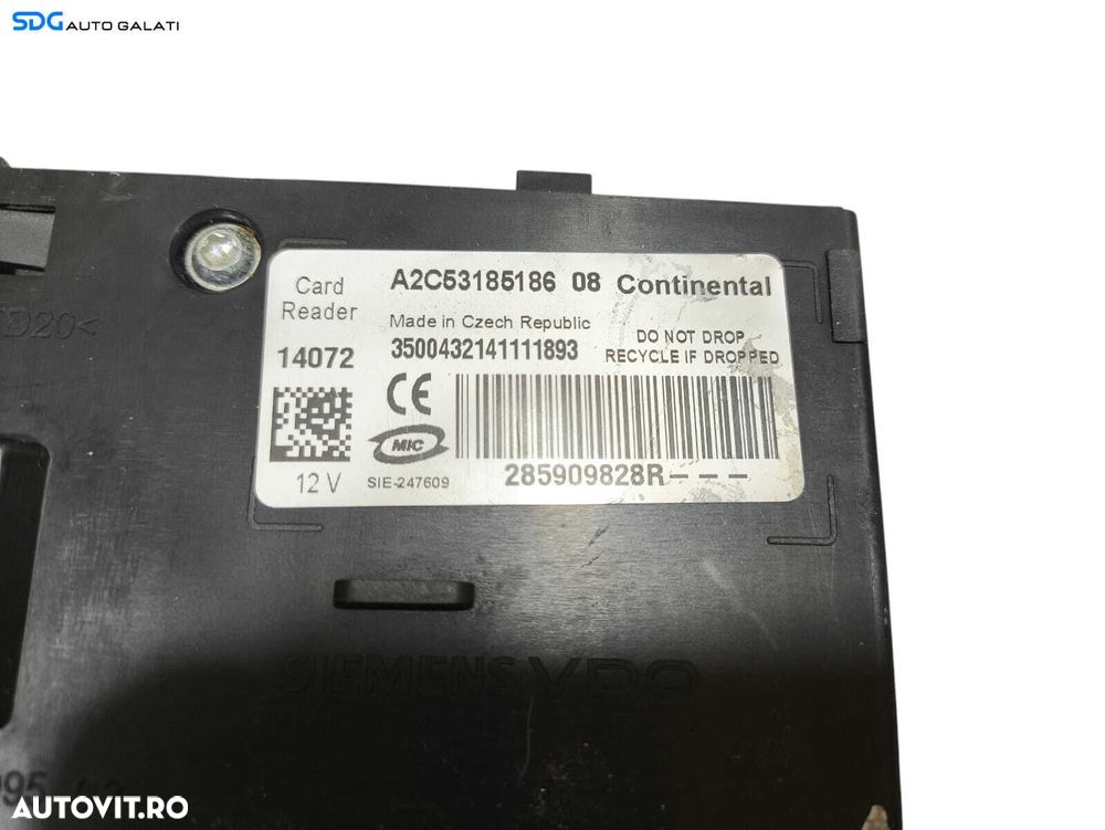 Contact Cititor Electric cu 2 Chei Cheie Cartele cu CIP Renault Scenic 3 2009 - 2016 Cod 285909828R A2C53185186 [LC2075] - 2