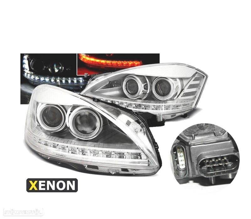 FARÓIS XENON MERCEDES CLASSE S W221 05-09 LUZ DIURNA FUNDO CROMADO - 1