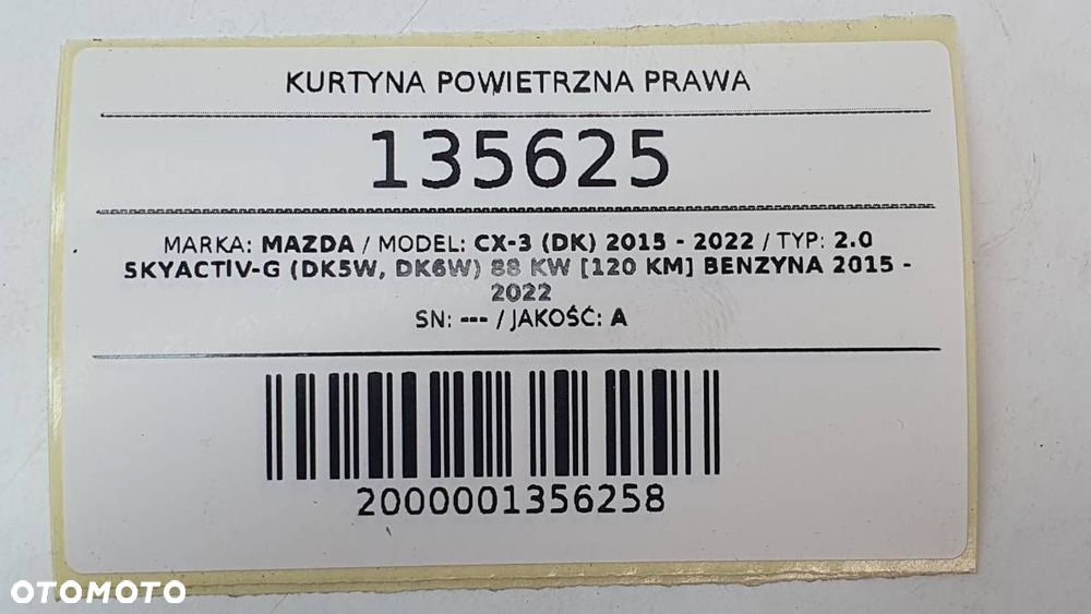 KURTYNA POWIETRZNA PRAWA MAZDA CX-3 DK ORYGINAŁ - 6