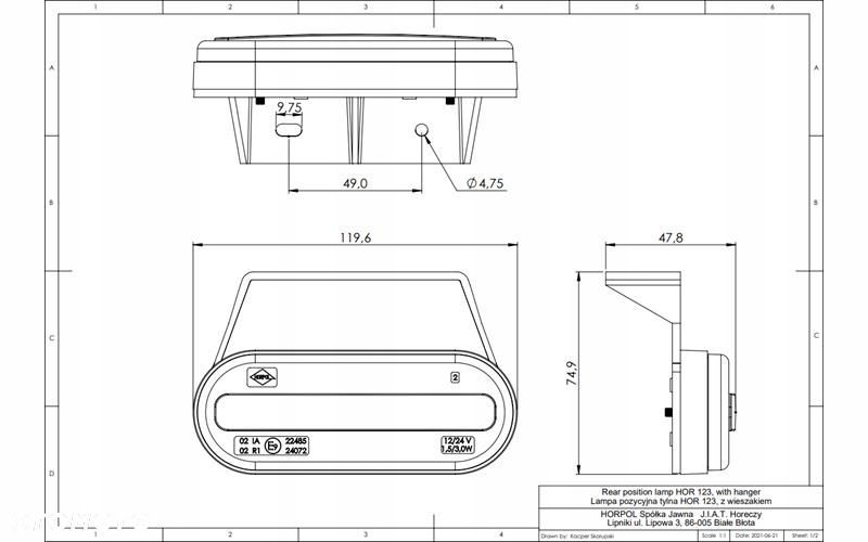 LAMPA OBRYSOWA POZYCYJNA LED Z ODBLASKIEM  WIESZAK CZERWONY NEON - 3