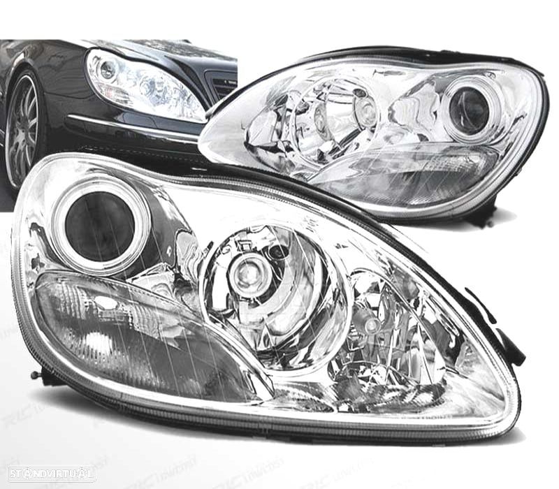 FARÓIS MERCEDES W220 CLASE S 98-02 XENON CROMADO - 1