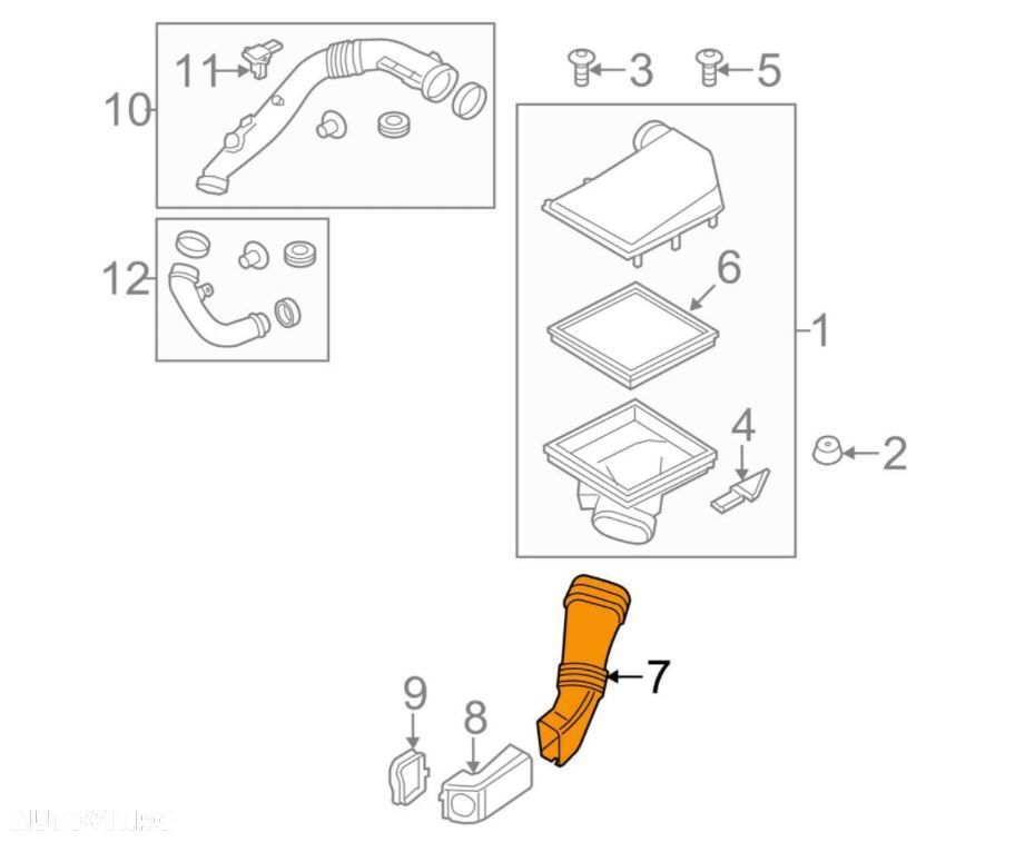Furtun filtru aer, tubulatura filtru Bmw 6/ Gran Coupe F06/F12/F13 2011-, Seria 5 F10/F11 2010-, Seria 5 Gt F07 2009-, Seria 7 F01/F02 2008-, plastic, RapidAuto 2019PF-1 - 2