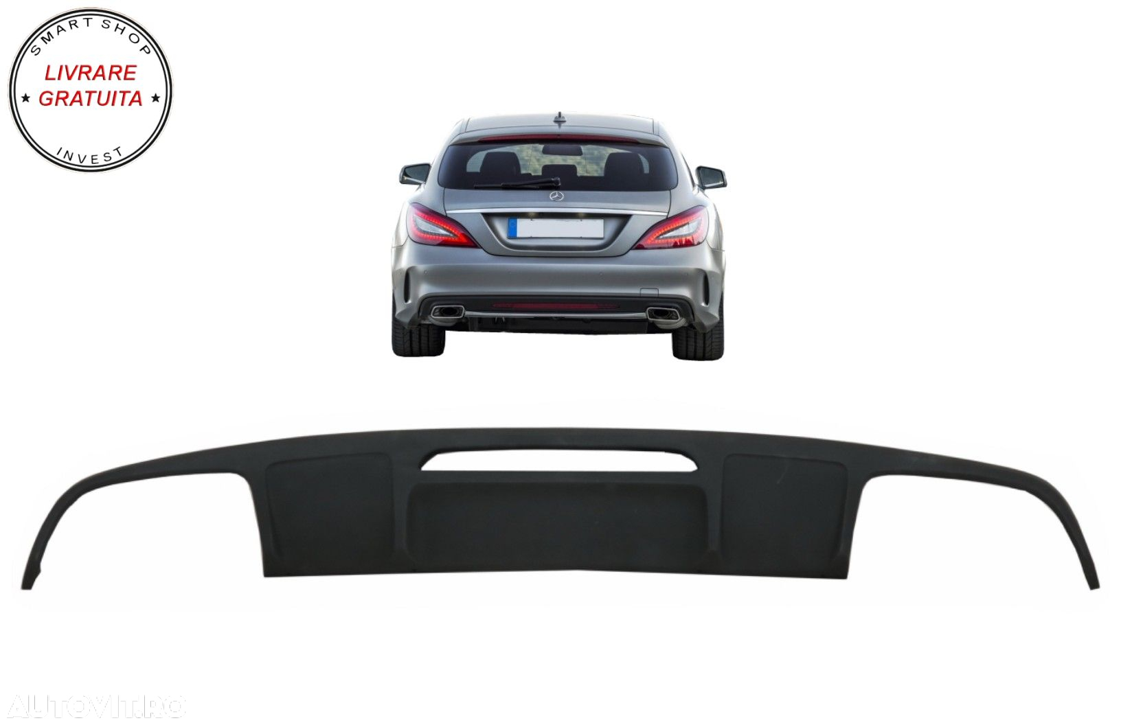 Difuzor cu Evacuare Dubla Mercedes CLS Sedan W218 (2012-2017) pentru bara Standard- livrare gratuita - 10