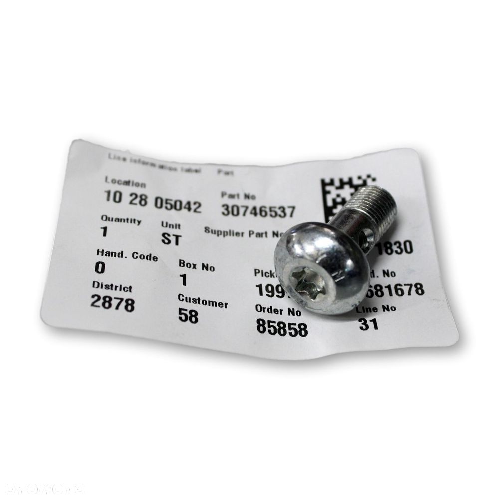 VOLVO XC90 XC60 śruba do przewodu olejowego OE 30746537 - 2